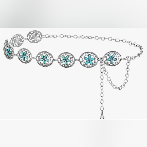 New turquoise color concho chain belt 46" - Picture 4 of 7